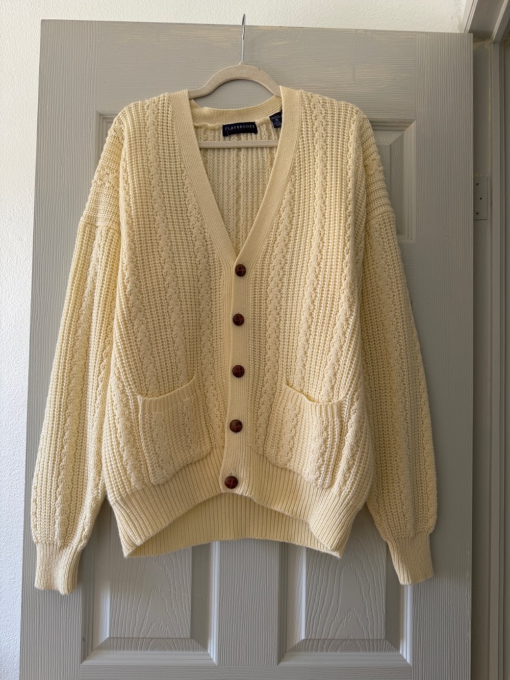 Claybrooke Cream Cable Knit Button-Up Cardigan XL